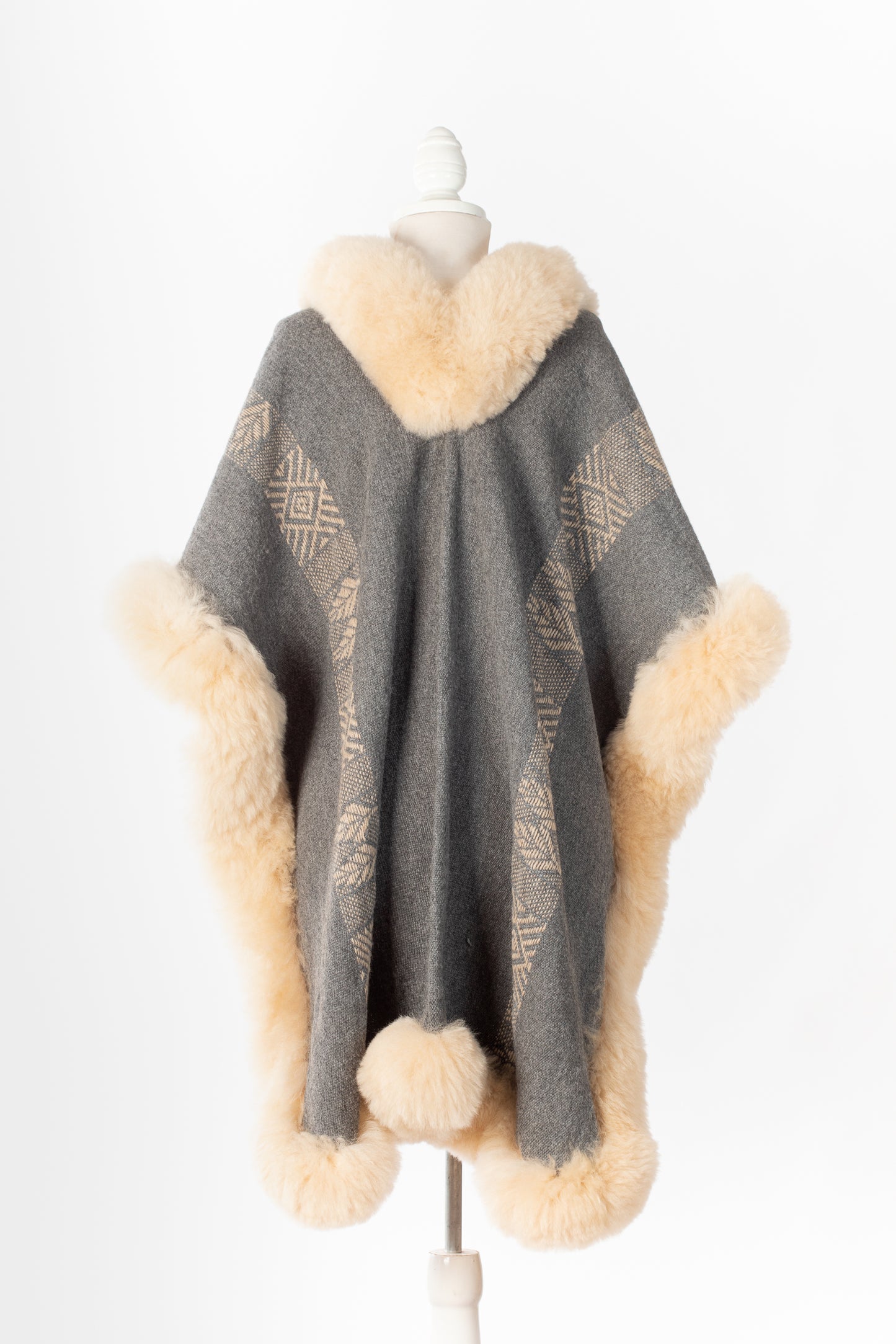 059 | Grey + Beige Handwoven Alpaca Cape