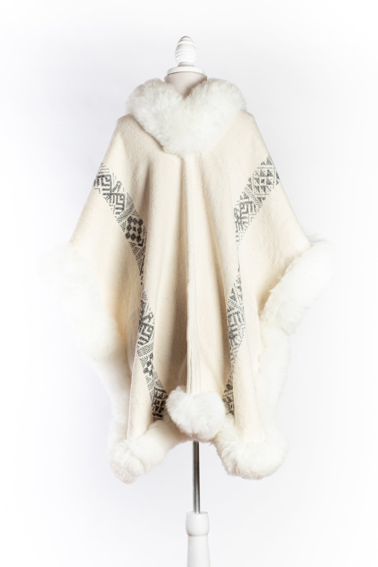 004 | White + Grey Handwoven Alpaca Cape