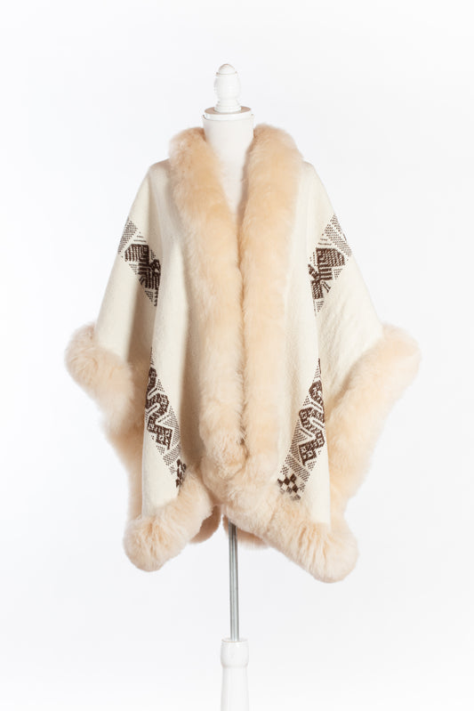 008 | Cream + Brown Handwoven Alpaca Cape