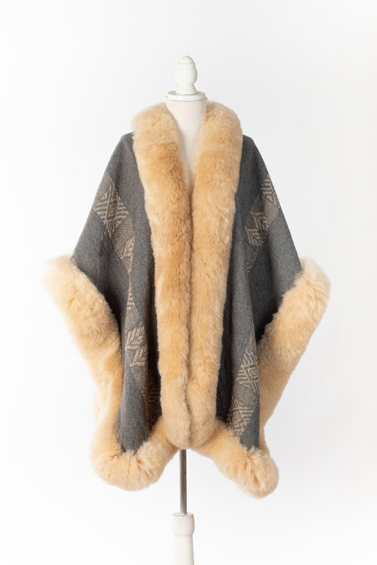 059 | Grey + Beige Handwoven Alpaca Cape